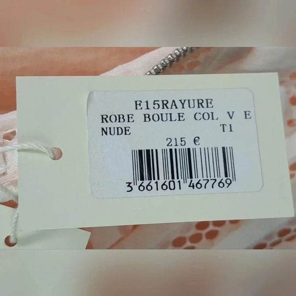 NWT Maje Women's Rayure Structured Puffball Dress Pink Nude Mid Length Size 1 - Picture 6 of 13